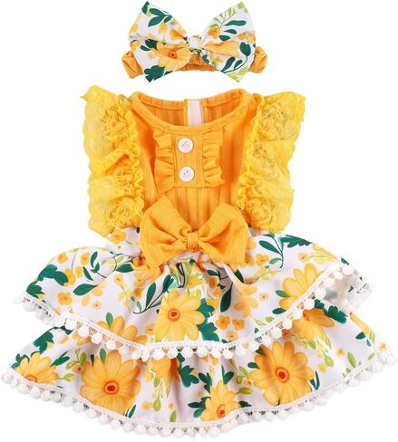 Babeside Rebord Baby Doll Cloths for 17-22 Inch Dolls-ملابس عباد الشمس الأصفر مع عقال-ملابس ناعمة ملحقات دمية الطفل لللعب التظاهر بالبنات in Saudi Arabia
