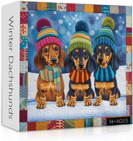 Pickforu الشتاء dachshunds الألغاز للبالغين ， عيد الميلاد لطيف الكلب بانوراما الألغاز 1000 قطعة ، تطريز الثلج حيوان ، موضوع عتيقة مثل جدار ديكور الفن in Saudi Arabia