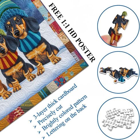 Pickforu الشتاء dachshunds الألغاز للبالغين ， عيد الميلاد لطيف الكلب بانوراما الألغاز 1000 قطعة ، تطريز الثلج حيوان ، موضوع عتيقة مثل جدار ديكور الفن in Saudi Arabia