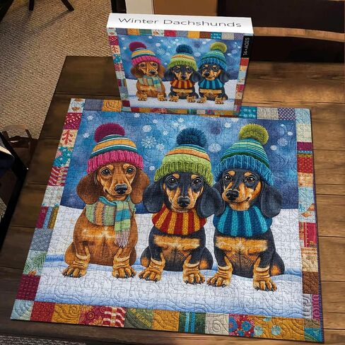 Pickforu الشتاء dachshunds الألغاز للبالغين ， عيد الميلاد لطيف الكلب بانوراما الألغاز 1000 قطعة ، تطريز الثلج حيوان ، موضوع عتيقة مثل جدار ديكور الفن in Saudi Arabia