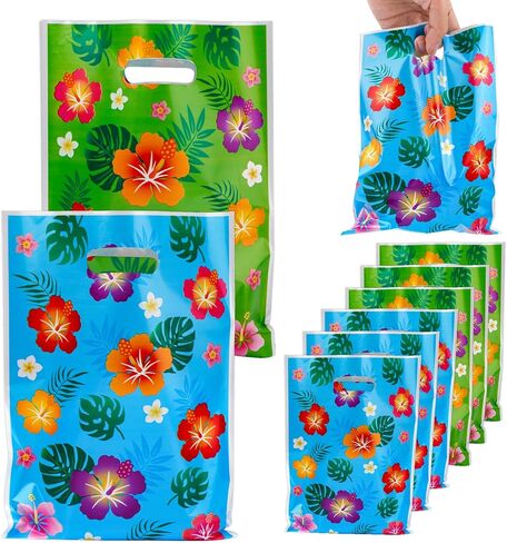 SAVITA 50pcs Goodie Bags, Hawaiian Tropical Summer Floral Gift Bags Luau Goody Party Favor Tiki Luau Theme Flower Candy Snack Decoration Treat Supplies for Aloha Party Accessories in Saudi Arabia