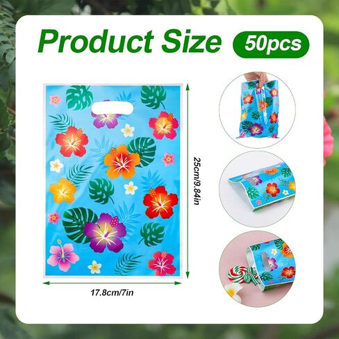 SAVITA 50pcs Goodie Bags, Hawaiian Tropical Summer Floral Gift Bags Luau Goody Party Favor Tiki Luau Theme Flower Candy Snack Decoration Treat Supplies for Aloha Party Accessories in Saudi Arabia