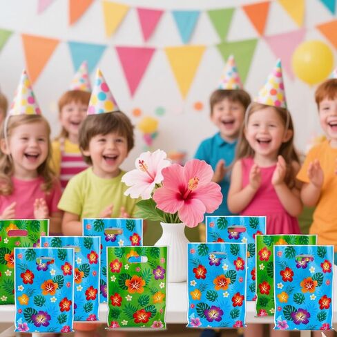 SAVITA 50pcs Goodie Bags, Hawaiian Tropical Summer Floral Gift Bags Luau Goody Party Favor Tiki Luau Theme Flower Candy Snack Decoration Treat Supplies for Aloha Party Accessories in Saudi Arabia