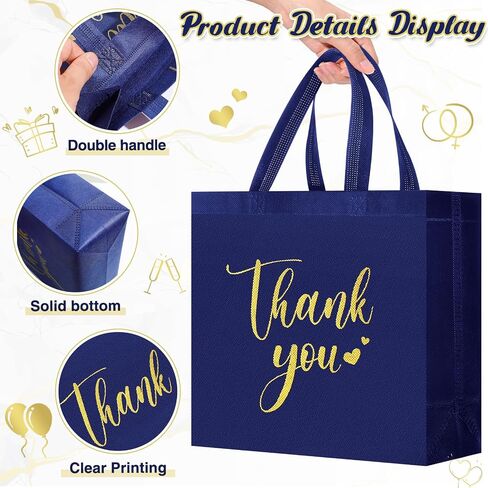50 Pcs Thank You Gift Bags with Handles Bulk Thank You Non Woven Bags Reusable Gift Handbags Bridesmaid Souvenir Goodie Handbags for Wedding Shopping(10 x 8 x 4 Inch,Red) in Saudi Arabia