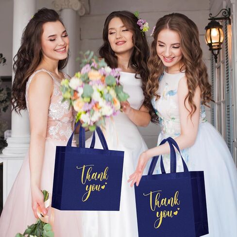 50 Pcs Thank You Gift Bags with Handles Bulk Thank You Non Woven Bags Reusable Gift Handbags Bridesmaid Souvenir Goodie Handbags for Wedding Shopping(10 x 8 x 4 Inch,Red) in Saudi Arabia