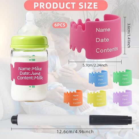 6 أجهزة كمبيوتر قابلة لإعادة الاستخدام من سيليكون زجاجة أطفال علامات وفرق كأس Sippy للرعاية النهارية - مجموعة مكافحة للماء وإعادة استخدام ملصقات الأسماء مع علامة قابلة للمحو (6 ألوان + علامة) in Kuwait