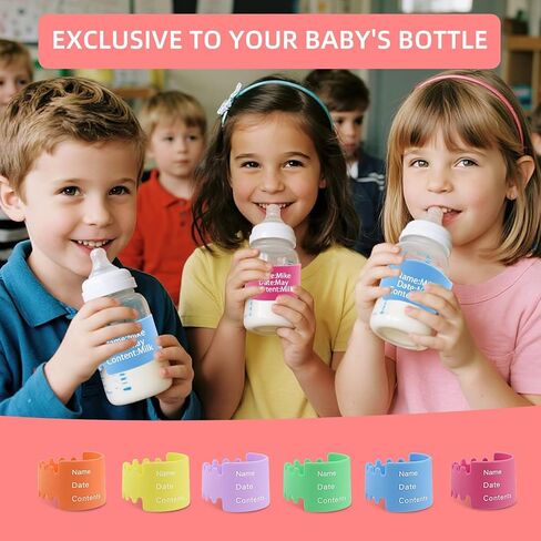 6 أجهزة كمبيوتر قابلة لإعادة الاستخدام من سيليكون زجاجة أطفال علامات وفرق كأس Sippy للرعاية النهارية - مجموعة مكافحة للماء وإعادة استخدام ملصقات الأسماء مع علامة قابلة للمحو (6 ألوان + علامة) in Kuwait