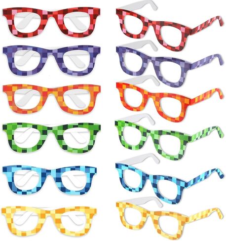 36 Pack Pixel Theme Glasses Decor Pixel Party Favors Mining Green Brown Pixelated Paper Glasses Bulk Retro Gamer Sunglasses Pixelated Eyewear for Video Game Party Birthday Supplies in Saudi Arabia