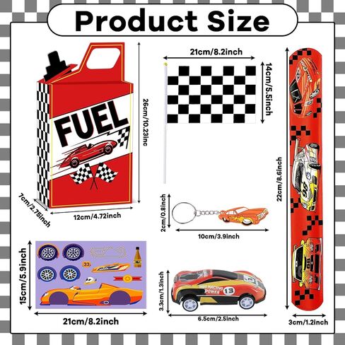 72Pcs Race Car Party Favors Racing Car Birthday Party Supplies Race Car Fuel Can Treat Boxes Key Chains Slap Bracelets Black White Checkered Flag DIY Sticker for Kids Boy Girl Birthday Decorations in Saudi Arabia