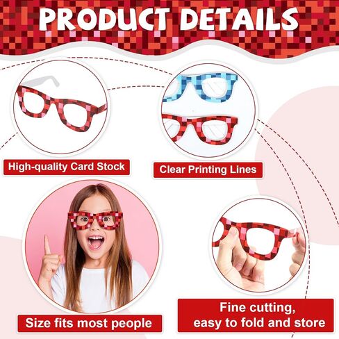 36 Pack Pixel Theme Glasses Decor Pixel Party Favors Mining Green Brown Pixelated Paper Glasses Bulk Retro Gamer Sunglasses Pixelated Eyewear for Video Game Party Birthday Supplies in Saudi Arabia