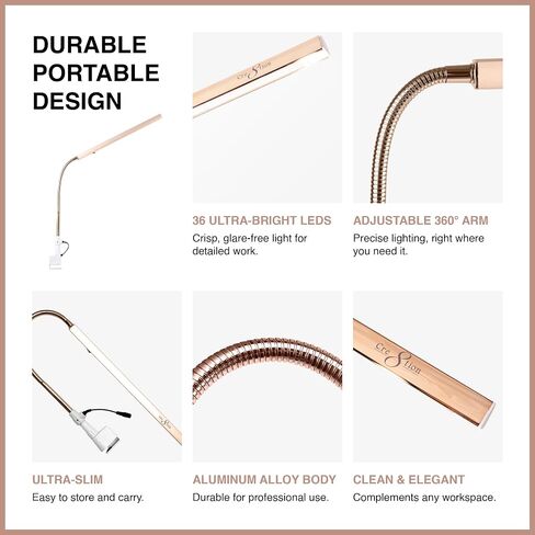 Cre8tion Ultra‑Slim LED Desk Lamp, Champagne Gold, 12 W Sleek Task Light for Nail Salons, Lash Techs, Home Offices (Champagne Gold) in Saudi Arabia