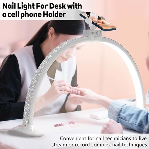 ضوء الظفر للمكتب ، مصباح نصف القمر LED لمصباح مكتب الأظافر التكنولوجي مع حامل للهاتف قابلة للطي قابلة للضبط نصف القمر مصباح القمر للاشاة الجمال الحرف اليدوية in Kuwait