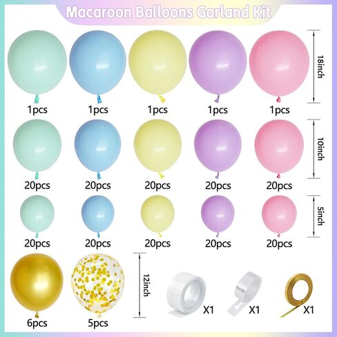 216pcs باستيل قوس قزح البالون أهم مجموعة البالونات الملونة اللاتكس ملونة من طقم القوس لعيد ميلاد الطفل مشاركة حفل زفاف الذكرى السنوية in Kuwait