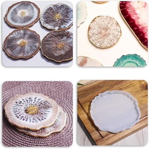 Resin Coaster Molds, 4 Pcs Irregular Shape Druzy Silicone Agate Coaster Molds for Epoxy Resin DIY Craft Making in Saudi Arabia
