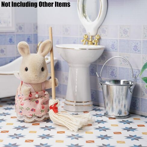 Odoria 1/12 Miniature Mop and Metal Bucket Mini Tin Buckets Miniatures Dollhouse Cleaning Accessories Doll House Accessory in Saudi Arabia