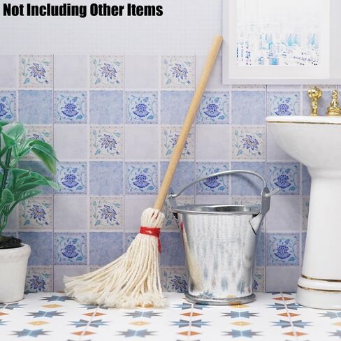 Odoria 1/12 Miniature Mop and Metal Bucket Mini Tin Buckets Miniatures Dollhouse Cleaning Accessories Doll House Accessory in Saudi Arabia