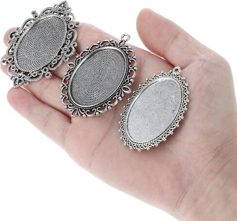10 Pcs Pendant Trays, 30 x 40mm Vintage Blank Bezel Pendant Tray Blank Oval Cabochons Base Setting Bezel Frame Metal Cameo for Mom Bouquet Bridal Wedding Brides Graduation Photo Charms Jewelry Making in Saudi Arabia