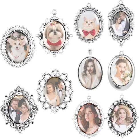 10 Pcs Pendant Trays, 30 x 40mm Vintage Blank Bezel Pendant Tray Blank Oval Cabochons Base Setting Bezel Frame Metal Cameo for Mom Bouquet Bridal Wedding Brides Graduation Photo Charms Jewelry Making in Saudi Arabia