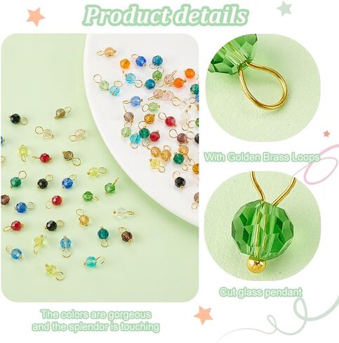 Ph Pandahall 114pcs سحر زجاجي من وجه 19 ألوانًا سحرًا بلوريًا ، و 12 ملمًا من المعلقات الزجاجية الشفافة مع حلقات النحاس الذهبي لقرط القلادة صنع المجوهرات in Saudi Arabia