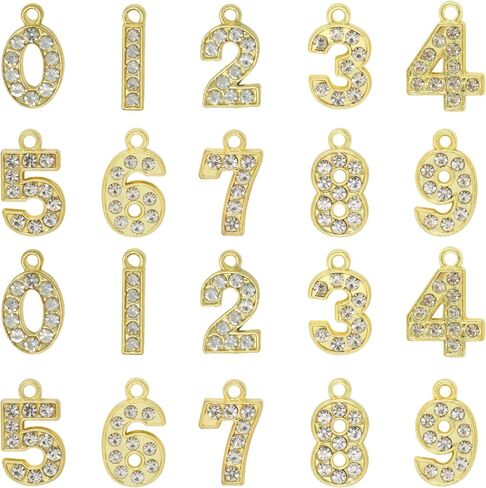 HONBAY 20PCS رقم RHINESTONE رقم 0 ~ 9 أرقام المعلقات 0-9 السحر الأرقام العربية 0-9 المعلقات حبة السحر سحر العدد المعلقات لأساور أساور مفاتيح القلفة صناعة المجوهرات و DIY الحرف اليدوية in Saudi Arabia