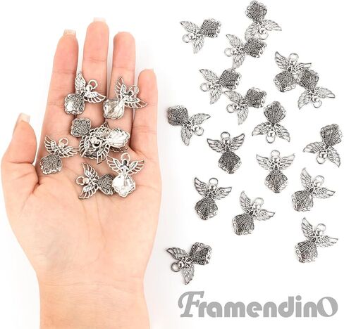 Framendino, 100 Pack Antique Silver Angel Charms Pendants Beads for Jewelry Making Bracelets Crafts in Saudi Arabia