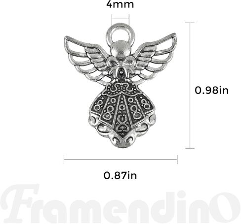 Framendino, 100 Pack Antique Silver Angel Charms Pendants Beads for Jewelry Making Bracelets Crafts in Saudi Arabia