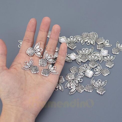 Framendino, 100 Pack Antique Silver Angel Charms Pendants Beads for Jewelry Making Bracelets Crafts in Saudi Arabia