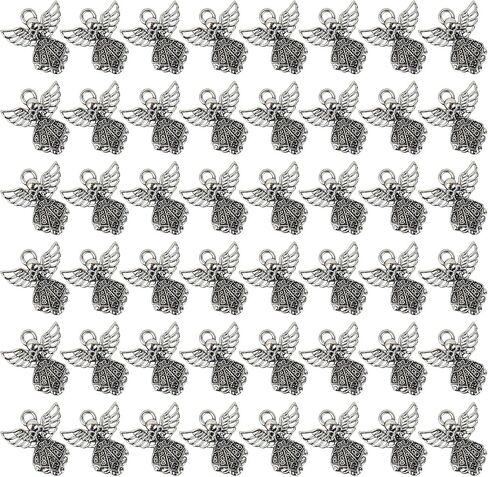 Framendino, 100 Pack Antique Silver Angel Charms Pendants Beads for Jewelry Making Bracelets Crafts in Saudi Arabia