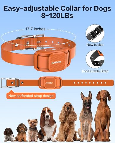 طوق تدريب الكلاب Jugbow 2 Dogs - 4200 قدم من طوق الكلاب مع عن بعد للكلاب الكبيرة المتوسطة الكبيرة ، طوق كهربائي LED مع أوضاع ثابتة/اهتزاز آمن ، IPX8 مقاومة للماء قابلة لإعادة الشحن in Kuwait