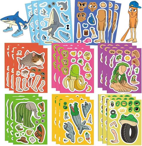 24 Sheets Italian Brainrot Make a Face Stickers, Tung Tung Sahur Inspired Animal Stickers Mixed & Matched 8 Designed Characters with Interchangeable Eyes & Mouths for Party Favors, Rewards,Craft in Saudi Arabia
