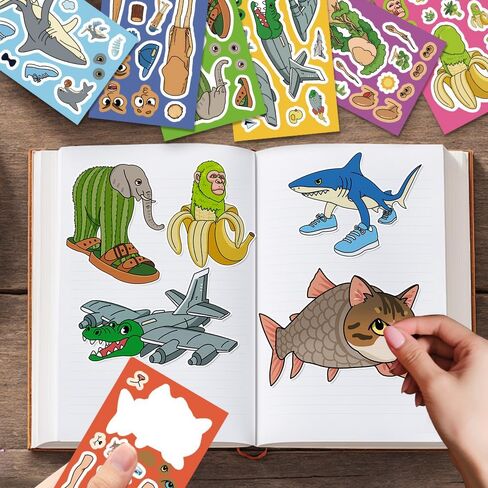 24 Sheets Italian Brainrot Make a Face Stickers, Tung Tung Sahur Inspired Animal Stickers Mixed & Matched 8 Designed Characters with Interchangeable Eyes & Mouths for Party Favors, Rewards,Craft in Saudi Arabia