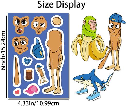 24 Sheets Italian Brainrot Make a Face Stickers, Tung Tung Sahur Inspired Animal Stickers Mixed & Matched 8 Designed Characters with Interchangeable Eyes & Mouths for Party Favors, Rewards,Craft in Saudi Arabia