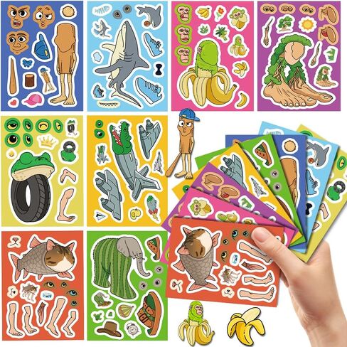 24 Sheets Italian Brainrot Make a Face Stickers, Tung Tung Sahur Inspired Animal Stickers Mixed & Matched 8 Designed Characters with Interchangeable Eyes & Mouths for Party Favors, Rewards,Craft in Saudi Arabia