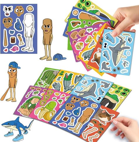 24 Sheets Italian Brainrot Make a Face Stickers, Tung Tung Sahur Inspired Animal Stickers Mixed & Matched 8 Designed Characters with Interchangeable Eyes & Mouths for Party Favors, Rewards,Craft in Saudi Arabia