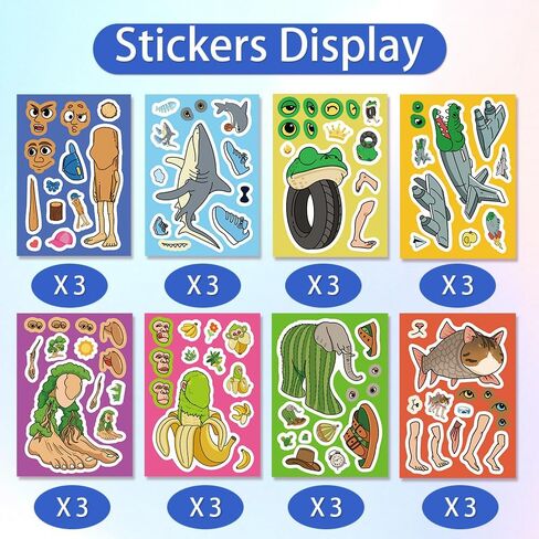 24 Sheets Italian Brainrot Make a Face Stickers, Tung Tung Sahur Inspired Animal Stickers Mixed & Matched 8 Designed Characters with Interchangeable Eyes & Mouths for Party Favors, Rewards,Craft in Saudi Arabia