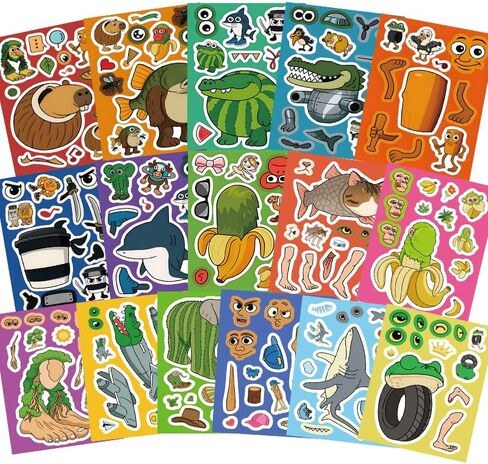 24 Sheets Italian Brainrot Make a Face Stickers, Tung Tung Sahur Inspired Animal Stickers Mixed & Matched 8 Designed Characters with Interchangeable Eyes & Mouths for Party Favors, Rewards,Craft in Saudi Arabia