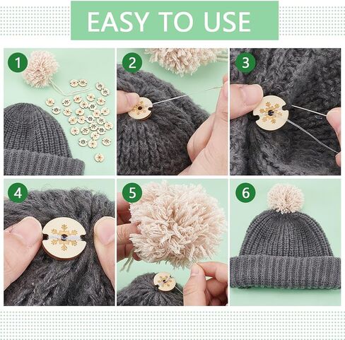 Benecreat 50pcs 5 أنماط الأزرار بومس الخشبية الخشبية ، 20 × 3 مم ملم ، حامل القبعة بوم ، قبعة محبوكة تصنع أزرار مصنوعة يدويًا لتثبيتها. in Saudi Arabia