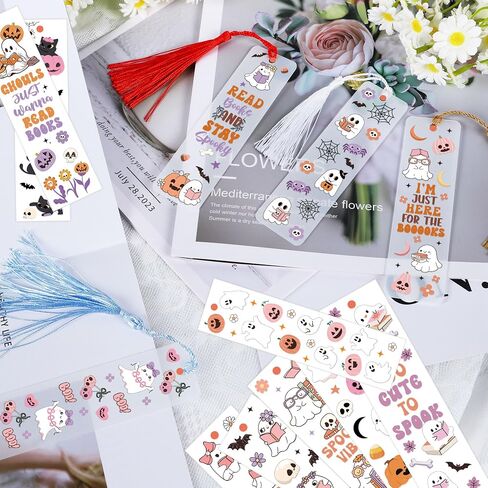 UV DTF Bookmark Wraps - 24 Sheets Ghost Acrylic Bookmark Blanks Sticker, Halloween UV DTF Transfer Stickers, Cute Ghost, Cat Design for Bookworm DIY Project in Saudi Arabia
