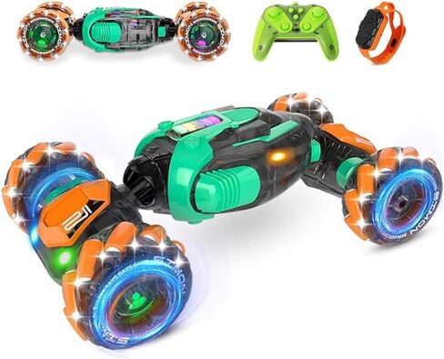 RC Gesture Sensing Stunt Car, 360° Rotating 4WD Remote Control Transform Remote & Hand Car, Remote & Hand, Double-Sided Driving with Lights & Music,Birthday Drift Toy Gift for Kids Age 7 8 10 12 Year in Saudi Arabia