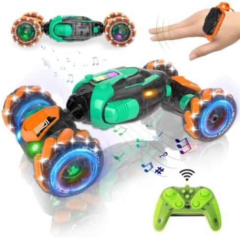 RC Gesture Sensing Stunt Car, 360° Rotating 4WD Remote Control Transform Remote & Hand Car, Remote & Hand, Double-Sided Driving with Lights & Music,Birthday Drift Toy Gift for Kids Age 7 8 10 12 Year in Saudi Arabia