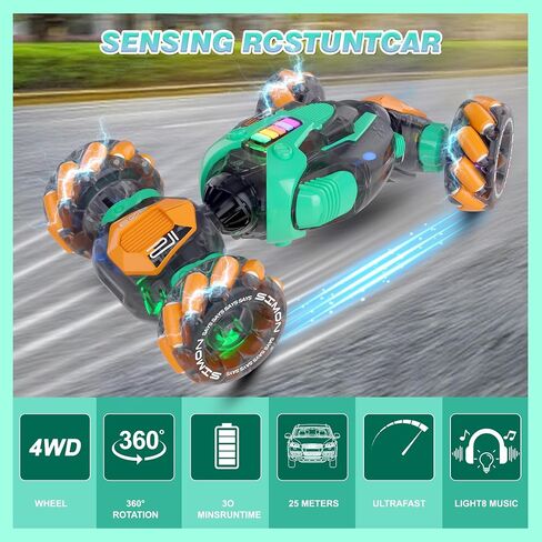 RC Gesture Sensing Stunt Car, 360° Rotating 4WD Remote Control Transform Remote & Hand Car, Remote & Hand, Double-Sided Driving with Lights & Music,Birthday Drift Toy Gift for Kids Age 7 8 10 12 Year in Saudi Arabia