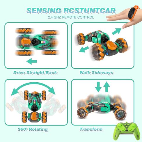 RC Gesture Sensing Stunt Car, 360° Rotating 4WD Remote Control Transform Remote & Hand Car, Remote & Hand, Double-Sided Driving with Lights & Music,Birthday Drift Toy Gift for Kids Age 7 8 10 12 Year in Saudi Arabia