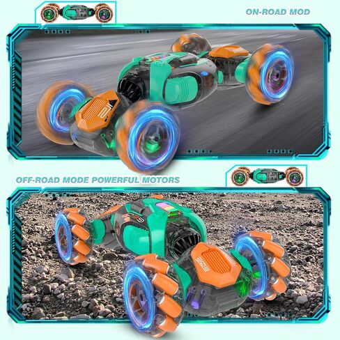 RC Gesture Sensing Stunt Car, 360° Rotating 4WD Remote Control Transform Remote & Hand Car, Remote & Hand, Double-Sided Driving with Lights & Music,Birthday Drift Toy Gift for Kids Age 7 8 10 12 Year in Saudi Arabia