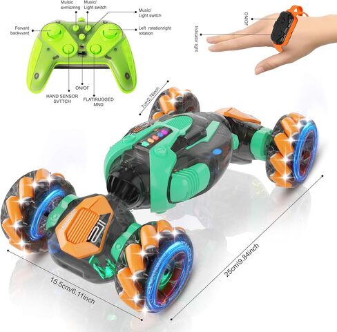 RC Gesture Sensing Stunt Car, 360° Rotating 4WD Remote Control Transform Remote & Hand Car, Remote & Hand, Double-Sided Driving with Lights & Music,Birthday Drift Toy Gift for Kids Age 7 8 10 12 Year in Saudi Arabia