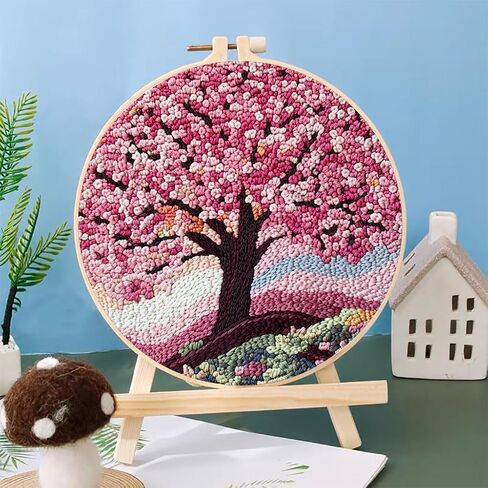 أدوات الإبرة لكمة أزهار شجرة الكرز DIY مبدأ مع طوق سهلة للمبتدئين الإجهاد تخفيف الهواية المصنوعة يدويا وديكور المنزل 20x20cm-5 in Saudi Arabia