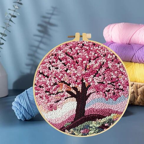 أدوات الإبرة لكمة أزهار شجرة الكرز DIY مبدأ مع طوق سهلة للمبتدئين الإجهاد تخفيف الهواية المصنوعة يدويا وديكور المنزل 20x20cm-5 in Saudi Arabia