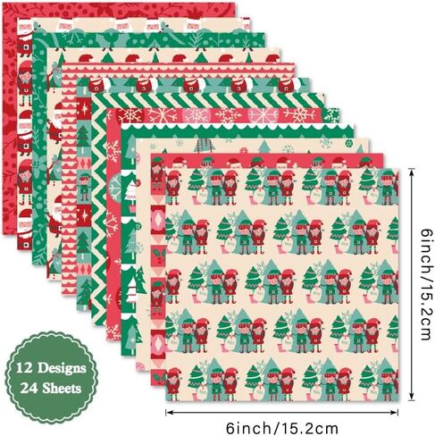 24 Sheets 6'' x 6'' Christmas Scrapbook Paper Winter Theme Cute Pattern One Sided Cardstock for DIY Card Making Decorative Paper (R2444) in Saudi Arabia
