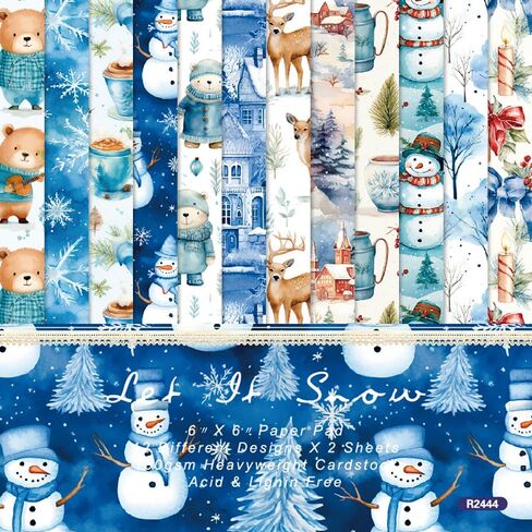24 Sheets 6'' x 6'' Christmas Scrapbook Paper Winter Theme Cute Pattern One Sided Cardstock for DIY Card Making Decorative Paper (R2444) in Saudi Arabia