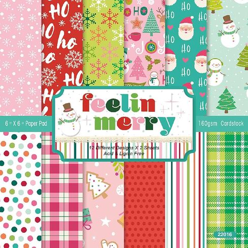 24 Sheets 6'' x 6'' Christmas Scrapbook Paper Winter Theme Cute Pattern One Sided Cardstock for DIY Card Making Decorative Paper (R2444) in Saudi Arabia