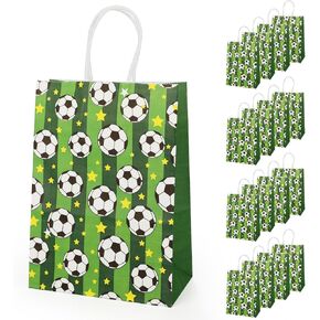 Pinsit 16PCS Soccer Favor Paper Bags, Soccer Goodie Bags, Soccer Bag for Snacks with Handles Treat Candy Bag for Kids Adults Party Supplies(White-03) in Kuwait